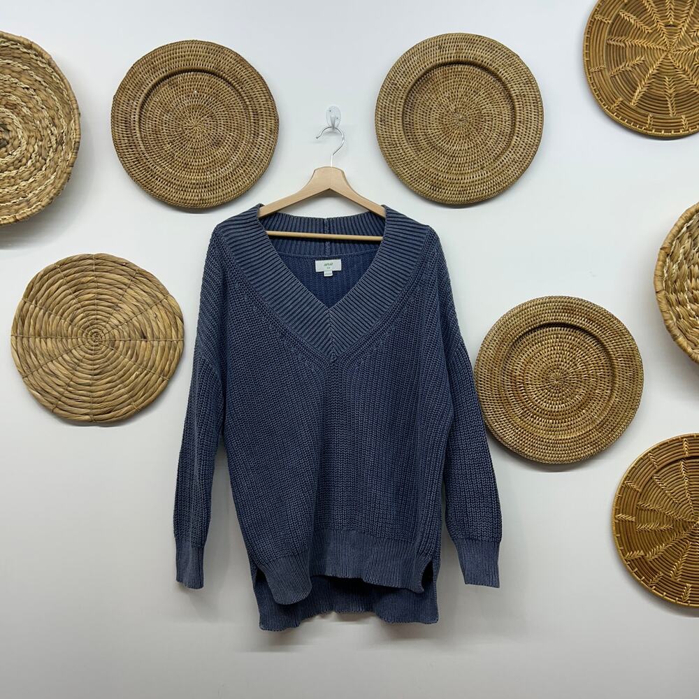 Aerie Blue V-Neck Knit Sweater Medium Oversized Pullover Casual